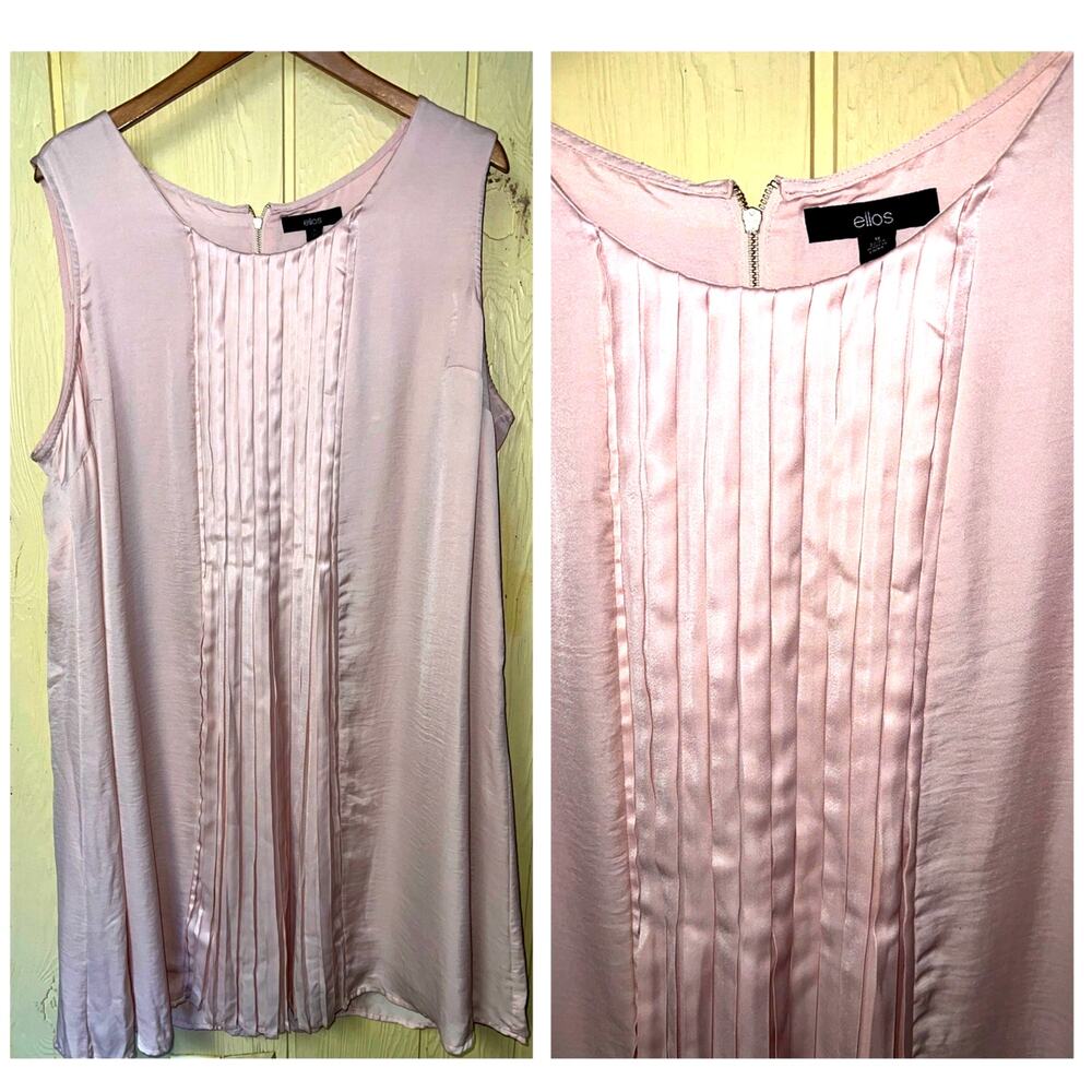Ellos Dress Womens 1X Shift A-Line Pintuck Pleated Pink Blush Lined 22W 24W
